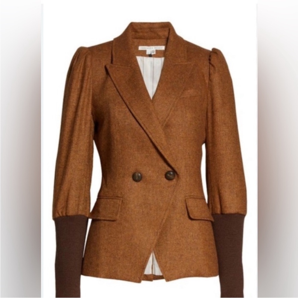 $798 Veronica Beard Bayard Dickey Jacket colorblock Herringbone Camel brown sz 6 - Picture 13 of 16